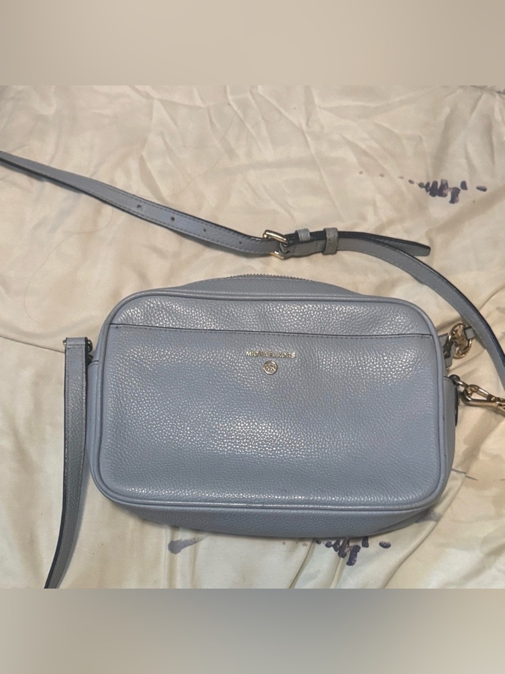 Michael Kors Light Blue Pebbled Leather Crossbody Bag